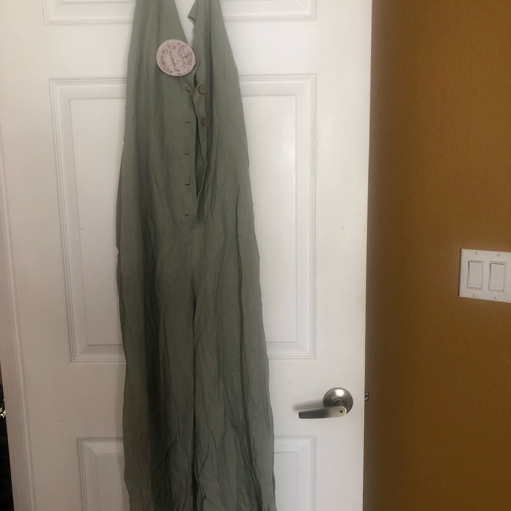 Gypsies & Moondust Sage Green Button-Front Jumpsuit